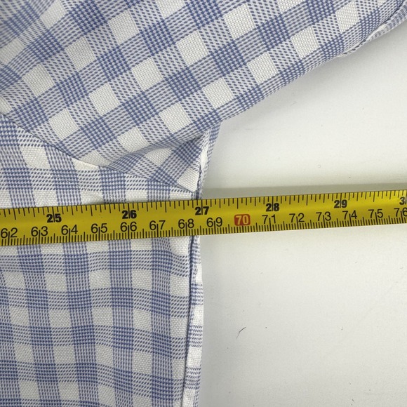 David Donahue Mens 17.5 34/35 Blue White Gingham Cotton Dress Shirt Plaid L/S - Picture 7 of 8